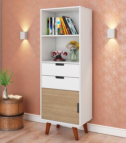 Estante Vintage Paris Branco Ac/Natural Carv Rlv - Olivar Menor preço em Estante Vintage Paris Branco Ac/Natural Carv Rlv - Olivar
