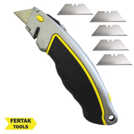 Estilete Trapezoidal Profissional Retratil 5 Lâminas 18 Mm - Fertak Menor preço em Estilete Trapezoidal Profissional Retratil 5 Lâminas 18 Mm - Fertak