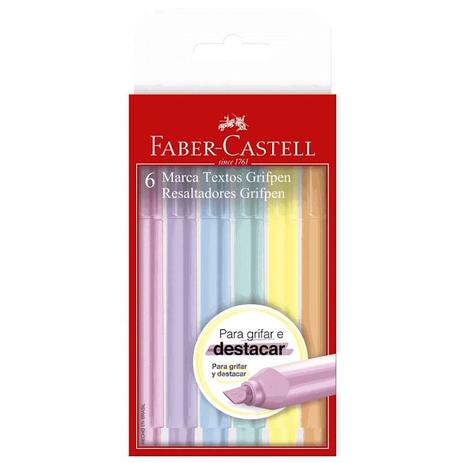 Estojo Com 6 Unidades Marca Texto Grifpen Tons Pasteis Faber Castell - Faber-castell Menor preço em Estojo Com 6 Unidades Marca Texto Grifpen Tons Pasteis Faber Castell - Faber-castell