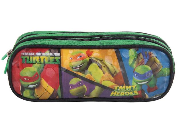 Estojo Escolar 2 Divisórias Teemage Mutant Ninja - Turtles TMNT Ultimate Heroes Zíper Soft DMW