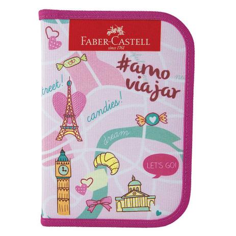 Estojo Escolar - Nylon - Lets Go - Rosa - Faber-Castell - Faber castell Menor preço em Estojo Escolar - Nylon - Lets Go - Rosa - Faber-Castell - Faber castell