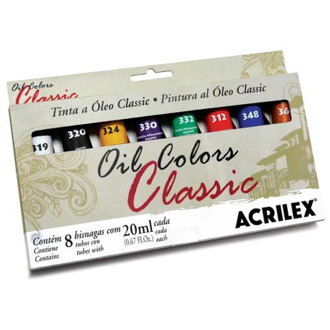 Estojo Tinta Óleo Classic Colors Acrilex com 8 Bisnagas 20ml -