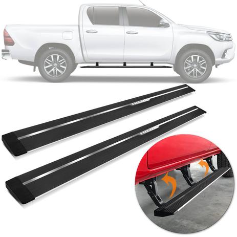 Estribo Lateral Elétrico Retrátil Hilux Cabine Dupla 2017 a 2019 Alumínio Preto Modelo Original - Ck Menor preço em Estribo Lateral Elétrico Retrátil Hilux Cabine Dupla 2017 a 2019 Alumínio Preto Modelo Original - Ck