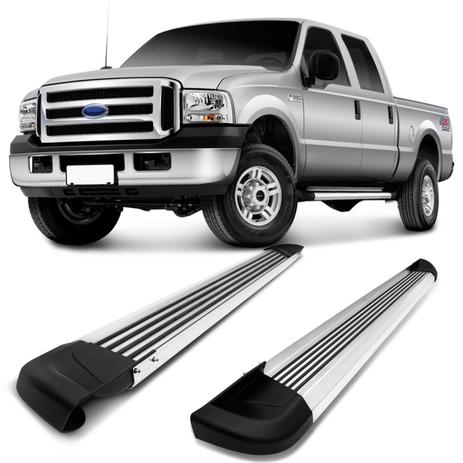 Estribo Lateral F-250 Cabine Dupla 1999 A 2011 Alumínio Polido Ponteira Preta Plataforma Bepo G2 Menor preço em Estribo Lateral F-250 Cabine Dupla 1999 A 2011 Alumínio Polido Ponteira Preta Plataforma Bepo G2