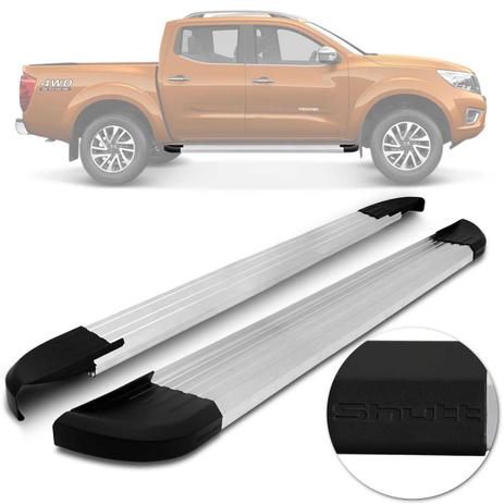 Estribo Lateral Nissan Frontier 2017 a 2019 Alumínio Prata Com Ponteira Preta Shutt Modelo Original Menor preço em Estribo Lateral Nissan Frontier 2017 a 2019 Alumínio Prata Com Ponteira Preta Shutt Modelo Original