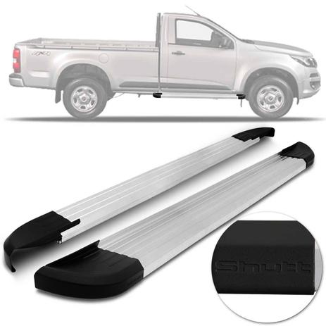 Estribo Lateral Nova S10 2012 a 2019 Cabine Simples Prata Com Ponteira Preta Shutt Modelo Original Menor preço em Estribo Lateral Nova S10 2012 a 2019 Cabine Simples Prata Com Ponteira Preta Shutt Modelo Original