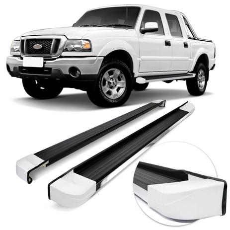 Estribo Lateral Personalizado Ford Ranger Cabine Dupla 2008 a 2012 Preto e Cromado Ponta Branca - Ck Menor preço em Estribo Lateral Personalizado Ford Ranger Cabine Dupla 2008 a 2012 Preto e Cromado Ponta Branca - Ck