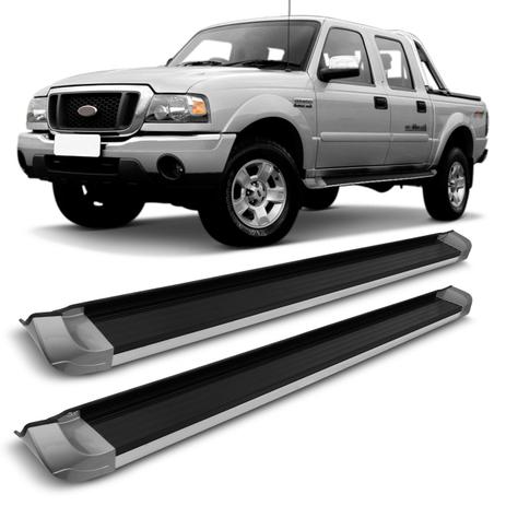 Estribo Lateral Personalizado Ford Ranger Cabine Dupla 2008 a 2012 Preto e Cromado Ponta Prata - Ck Menor preço em Estribo Lateral Personalizado Ford Ranger Cabine Dupla 2008 a 2012 Preto e Cromado Ponta Prata - Ck
