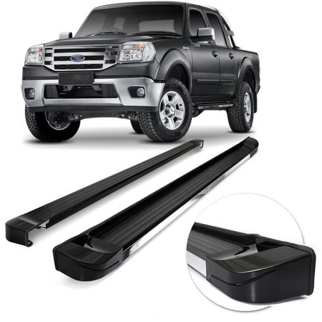 Estribo Lateral Personalizado Ford Ranger Cabine Dupla 2008 a 2012 Preto e Cromado Ponta Preta - Ck Menor preço em Estribo Lateral Personalizado Ford Ranger Cabine Dupla 2008 a 2012 Preto e Cromado Ponta Preta - Ck