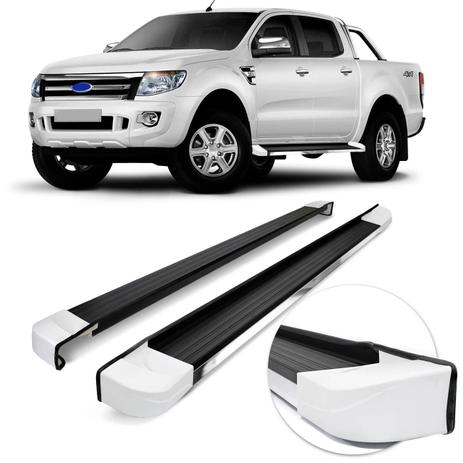 Estribo Lateral Personalizado Ford Ranger Cabine Dupla 2013 a 2017 Preto e Cromado Ponta Branca - Ck Menor preço em Estribo Lateral Personalizado Ford Ranger Cabine Dupla 2013 a 2017 Preto e Cromado Ponta Branca - Ck