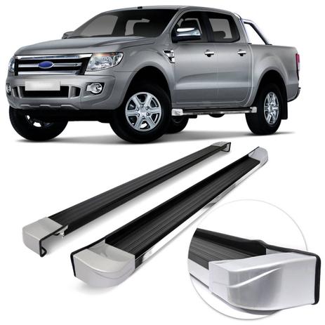 Estribo Lateral Personalizado Ford Ranger Cabine Dupla 2013 a 2017 Preto e Cromado Ponta Cinza - Ck Menor preço em Estribo Lateral Personalizado Ford Ranger Cabine Dupla 2013 a 2017 Preto e Cromado Ponta Cinza - Ck