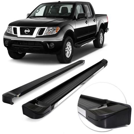 Estribo Lateral Personalizado Frontier SEL Cabine Dupla 08 a 16 Preto e Cromado Ponta Preta Original - Ck Menor preço em Estribo Lateral Personalizado Frontier SEL Cabine Dupla 08 a 16 Preto e Cromado Ponta Preta Original - Ck
