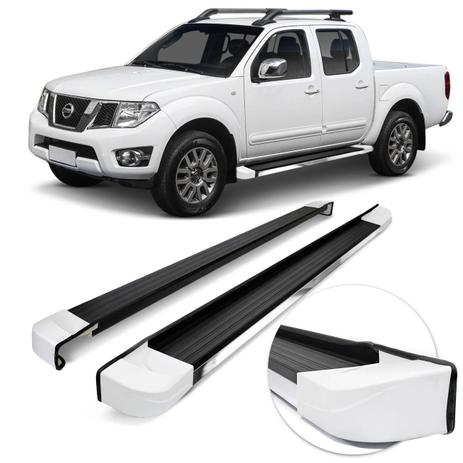 Estribo Lateral Personalizado Frontier SEL Cabine Dupla 2008 a 2016 Preto e Cromado Ponta Branca - Ck Menor preço em Estribo Lateral Personalizado Frontier SEL Cabine Dupla 2008 a 2016 Preto e Cromado Ponta Branca - Ck