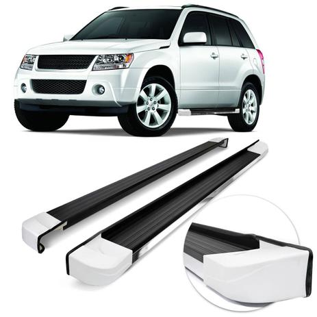 Estribo Lateral Personalizado Grand Vitara 2008 a 2015 Preto e Cromado Ponta Branca Original - Ck Menor preço em Estribo Lateral Personalizado Grand Vitara 2008 a 2015 Preto e Cromado Ponta Branca Original - Ck