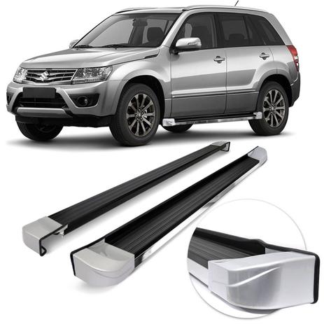 Estribo Lateral Personalizado Grand Vitara 2008 a 2015 Preto e Cromado Ponta Prata Original - Ck Menor preço em Estribo Lateral Personalizado Grand Vitara 2008 a 2015 Preto e Cromado Ponta Prata Original - Ck