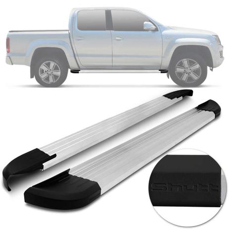 Estribo Lateral Volkswagen Amarok 2010 a 2019 Cabine Dupla Prata Com Ponteira Preta Shutt Original Menor preço em Estribo Lateral Volkswagen Amarok 2010 a 2019 Cabine Dupla Prata Com Ponteira Preta Shutt Original