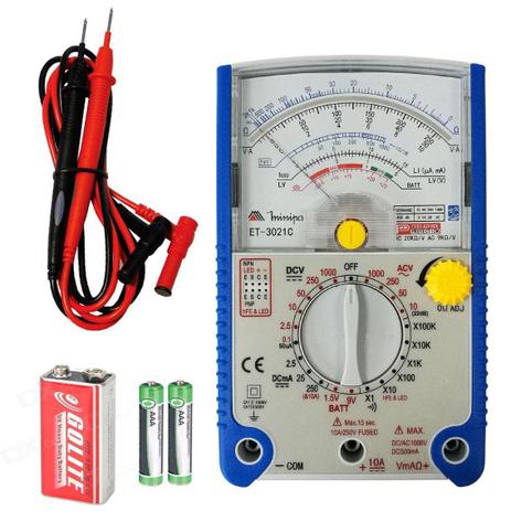ET3021C - Multímetro Analógico Minipa Tensão AC/DC: 1.000V Resistência: 200MOH Menor preço em ET3021C - Multímetro Analógico Minipa Tensão AC/DC: 1.000V Resistência: 200MOH