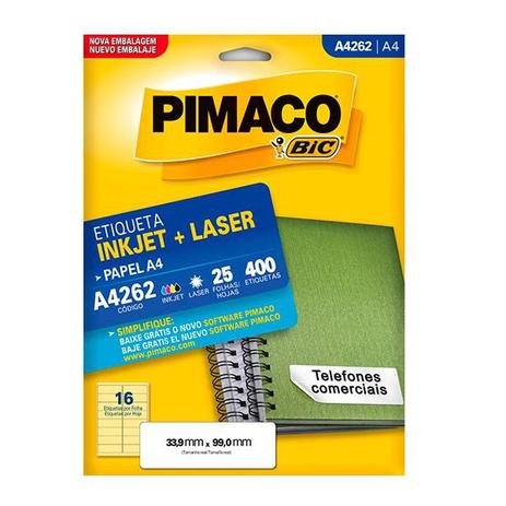 Menor preço em Etiqueta Imprimir Pimaco A4262 Ink-jet Laser A4 c/ 400 etiquetas