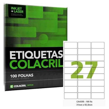 Etiquetas Adesivas A4 31 X 63,5 Mm 100 Folhas Colacril Ca4355 Menor preço em Etiquetas Adesivas A4 31 X 63,5 Mm 100 Folhas Colacril Ca4355