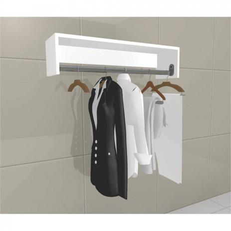 Expositor Cabideiro Arara para Parede em Mdf Branco 60x20x25cm Vomad Menor preço em Expositor Cabideiro Arara para Parede em Mdf Branco 60x20x25cm Vomad