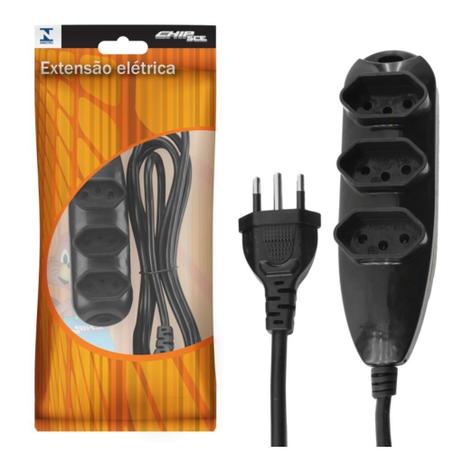 Extensao 3 Tomadas 2P+T 3X0,75Mm 10A 250V - 2 Metros - Preto 078-7014 - Chipsce Menor preço em Extensao 3 Tomadas 2P+T 3X0,75Mm 10A 250V - 2 Metros - Preto 078-7014 - Chipsce