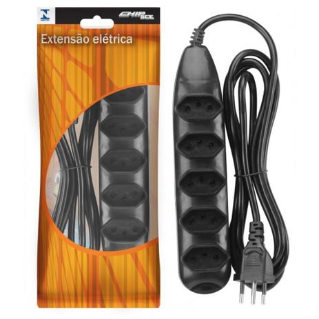 Extensao 5 Tomadas 2P+T 3X0,75Mm 10A 250V - 2 Metros - Preto 078-5007 - Chipsce Menor preço em Extensao 5 Tomadas 2P+T 3X0,75Mm 10A 250V - 2 Metros - Preto 078-5007 - Chipsce