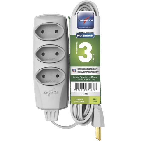 Extensão com Cabo Paralelo 3 Metros 250V Cinza Daneva Menor preço em Extensão com Cabo Paralelo 3 Metros 250V Cinza Daneva