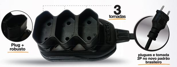 Extensão Elétrica 2P - 3 Tomadas - com 3 Metros de Cabo - Prime Tech Menor preço em Extensão Elétrica 2P - 3 Tomadas - com 3 Metros de Cabo - Prime Tech