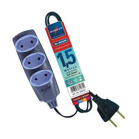 Extensao NO SHOCK Daneva - Cabo PP Plano 2X0.75MM 2P 10A/250V REF.1472 Menor preço em Extensao NO SHOCK Daneva - Cabo PP Plano 2X0.75MM 2P 10A/250V REF.1472