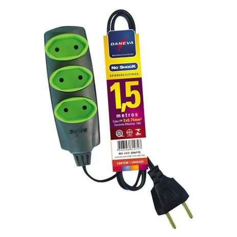 Extensao NO SHOCK Daneva DN1472 PP 1,5 Metros Grafite 2X0,75 MM Menor preço em Extensao NO SHOCK Daneva DN1472 PP 1,5 Metros Grafite 2X0,75 MM