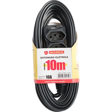 Extensão Tripla 3X0,75X10,0M Preta MEGATRON Menor preço em Extensão Tripla 3X0,75X10,0M Preta MEGATRON