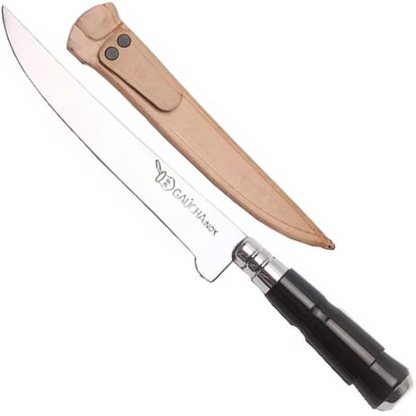 Faca Churrasco Inox Cabo Chifre Bainha Couro 7'' Fileteira - Facas Gaúcha Menor preço em Faca Churrasco Inox Cabo Chifre Bainha Couro 7'' Fileteira - Facas Gaúcha