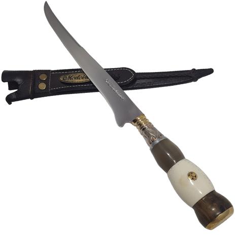 Faca Fileteira Peixe Gado Carne Inox 8 Cabo Artesanal Gomos Chifre Osso e Madeira - Medeiros é boa?