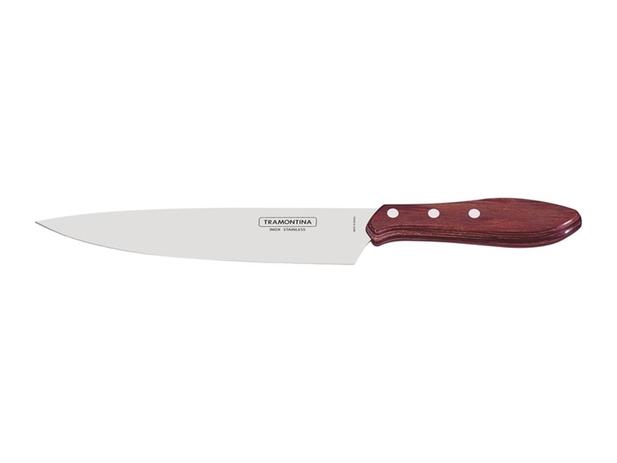 Faca para carne 8 polywood vermelho lamina de aco inox cabo de madeira e bainha de couro tramontina é boa?