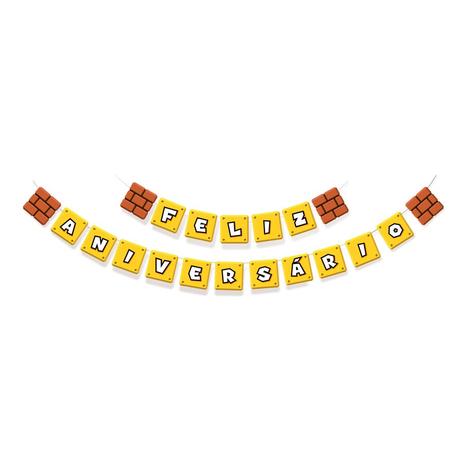 Faixa Feliz Aniversário Super Mario Bros - Cromus Menor preço em Faixa Feliz Aniversário Super Mario Bros - Cromus