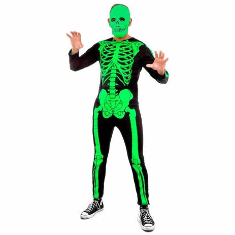 Fantasia de Halloween Adulta Masculino Luxo Esqueleto Com Máscara e Luvas