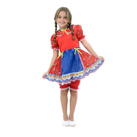 Fantasia Caipira com Culote Infantil Vermelha - Festa Junina Menor preço em Fantasia Caipira com Culote Infantil Vermelha - Festa Junina