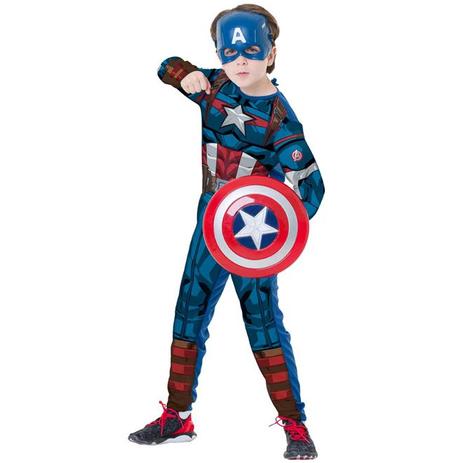 Fantasia Capitão América Clássico Infantil Longo Com Escudo e Máscara - Rubies Menor preço em Fantasia Capitão América Clássico Infantil Longo Com Escudo e Máscara - Rubies