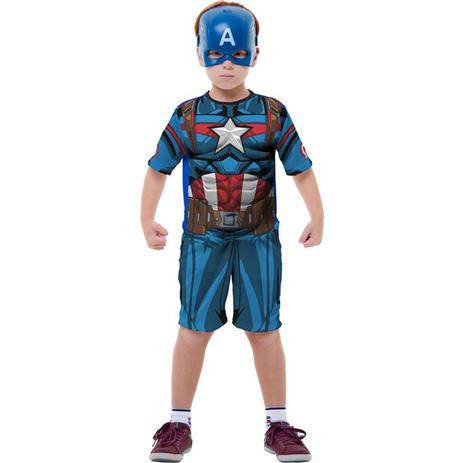 Fantasia Capitão América com Máscara Infantil Clássico Curto Os Vingadores - Rubies Menor preço em Fantasia Capitão América com Máscara Infantil Clássico Curto Os Vingadores - Rubies
