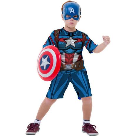 Fantasia Capitão América Infantil Curta Os Vingadores Com Escudo - Rubies Menor preço em Fantasia Capitão América Infantil Curta Os Vingadores Com Escudo - Rubies