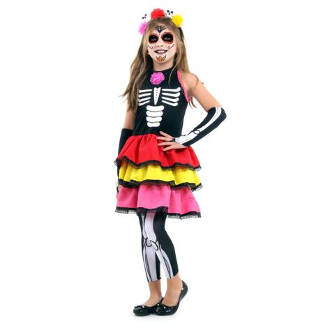 Fantasia Caveira Mexicana Colour Infantil - Halloween Menor preço em Fantasia Caveira Mexicana Colour Infantil - Halloween