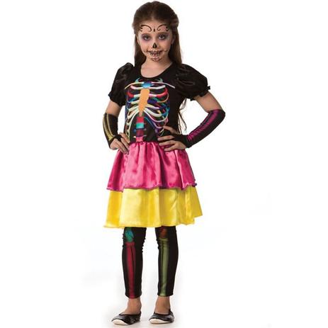 Fantasia de Caveira Mexicana Esqueleto infantil Feminino Halloween - Fantasias carol fsp Menor preço em Fantasia de Caveira Mexicana Esqueleto infantil Feminino Halloween - Fantasias carol fsp