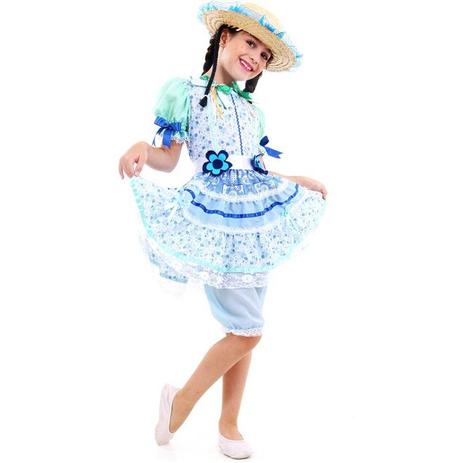 Fantasia De Festa Junina Caipira Infantil Vestido Flor Azul - Sulamericana Menor preço em Fantasia De Festa Junina Caipira Infantil Vestido Flor Azul - Sulamericana