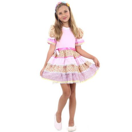 Fantasia de Festa Junina Infantil Caipira Chic Rosa Vestido e Tiara - Sulamericana Menor preço em Fantasia de Festa Junina Infantil Caipira Chic Rosa Vestido e Tiara - Sulamericana