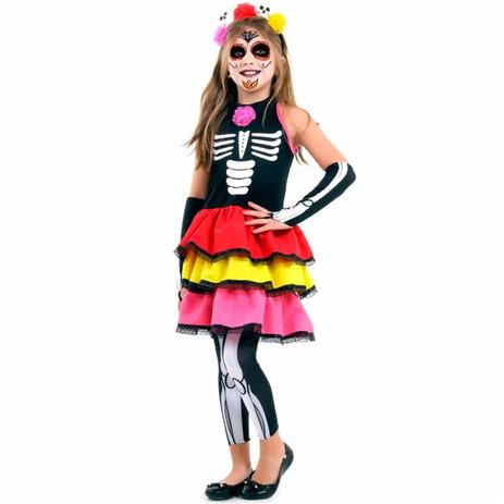 Fantasia de Halloween Infantil Caveira Mexicana Colour de Luxo - Sulamericana Menor preço em Fantasia de Halloween Infantil Caveira Mexicana Colour de Luxo - Sulamericana