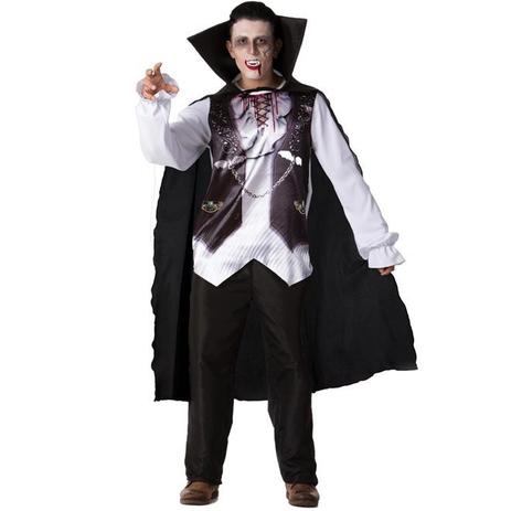 Fantasia de Halloween Masculina Adulto Vampiro de Luxo Com Capa e