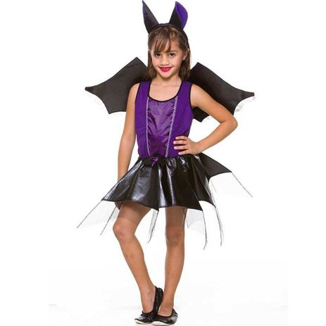 Fantasia Rainha Vampira Infantil de Halloween Com Presas