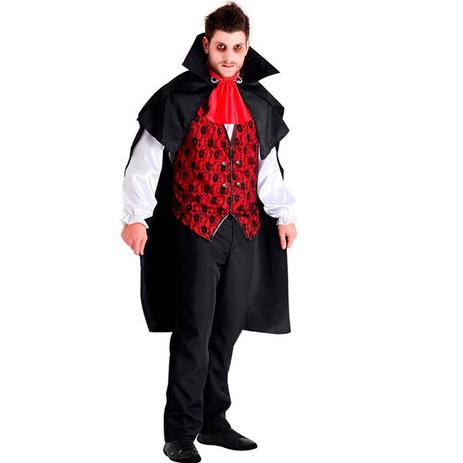 Fantasia Vampiro Drácula Halloween Masculina Luxo C/ Capa