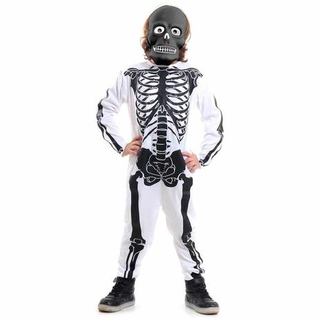 Fantasia Esqueleto Infantil Branco com Preto Luxo - Sulamericana Menor preço em Fantasia Esqueleto Infantil Branco com Preto Luxo - Sulamericana