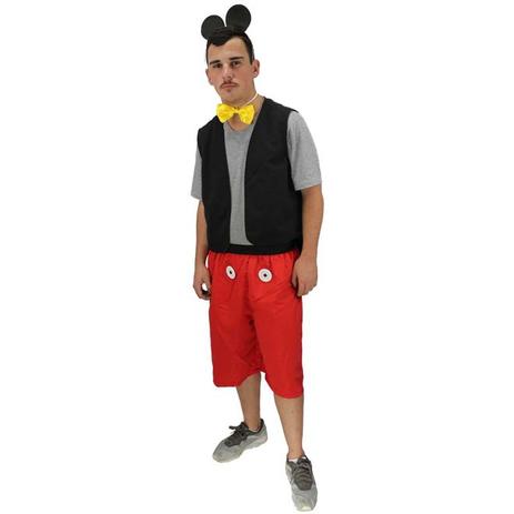 Menor preço em Fantasia Mickey Mouse Adulto Curto Masculino Com Orelhas e Gravata - Fantasias carol kb